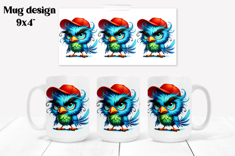 Funny bird mug sublimation wrap | Animal mug PNG