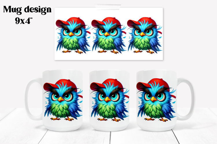 Funny bird mug sublimation wrap | Animal mug PNG