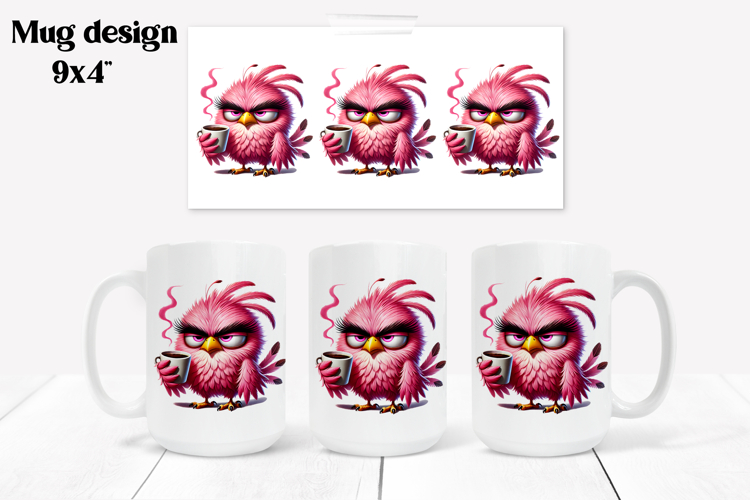 Funny bird mug sublimation wrap | Animal mug PNG