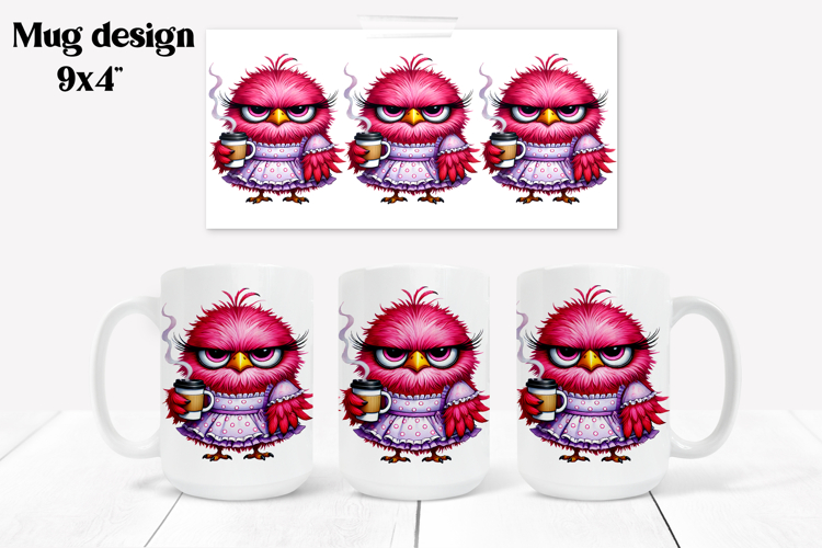 Funny bird mug sublimation wrap | Animal mug PNG
