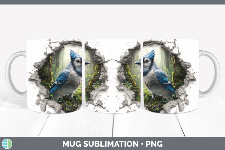 Blue Jay Birds 01 3D Hole Mug Wrap Sublimation Design