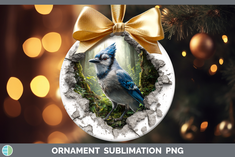 Blue Jay Birds 01 3D Hole Ornament Sublimation Design