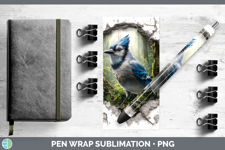 Blue Jay Birds 01 3D Hole Pen Wrap Sublimation Design