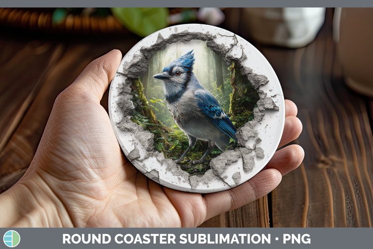 Blue Jay Birds 01 3D Hole Round Coaster Sublimation Design