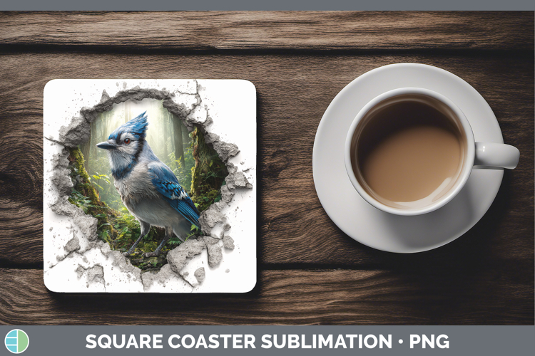 Blue Jay Birds 01 3D Hole Square Coaster Sublimation Design