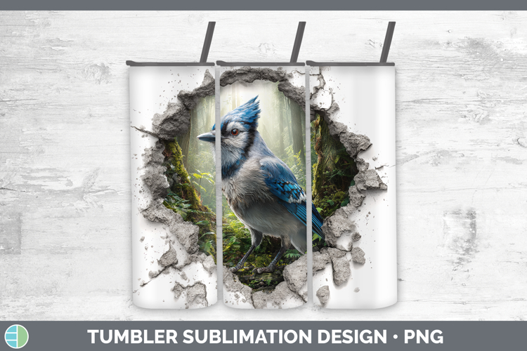 Blue Jay Birds 01 3D Hole Tumbler Sublimation Design