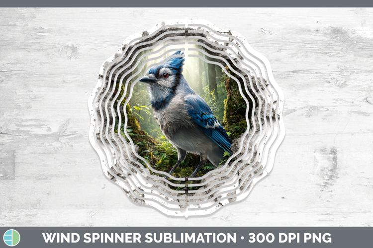 Blue Jay Birds 01 3D Hole Wind Spinner Sublimation Design