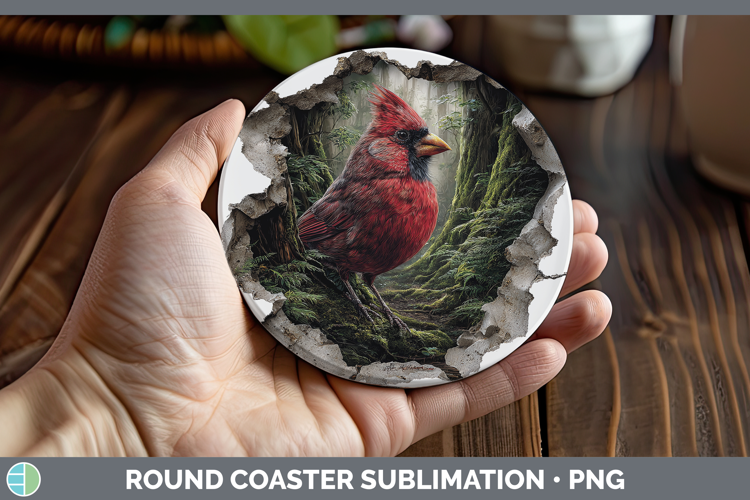 Cardinal Birds 01 3D Hole Round Coaster Sublimation Design