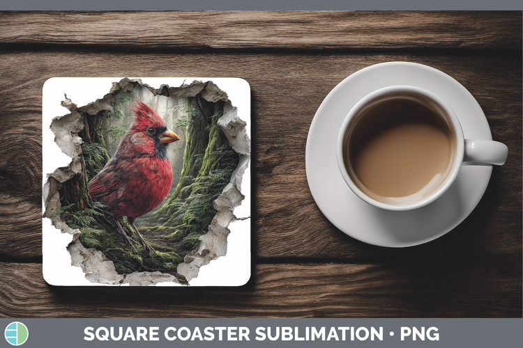 Cardinal Birds 01 3D Hole Square Coaster Sublimation Design