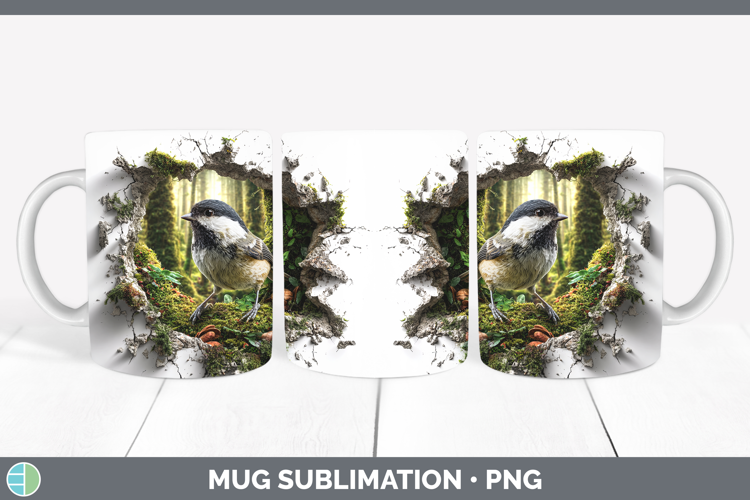 Chickadee Birds 01 3D Hole Mug Wrap Sublimation Design