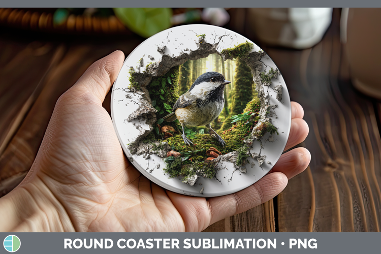 Chickadee Birds 01 3D Hole Round Coaster Sublimation Design