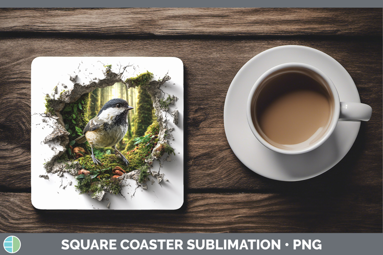Chickadee Birds 01 3D Hole Square Coaster Sublimation Design