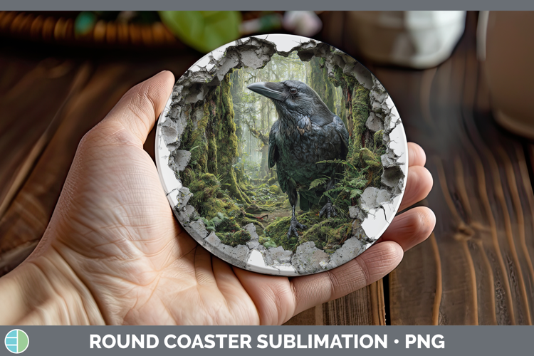 Crow Birds 01 3D Hole Round Coaster Sublimation Design