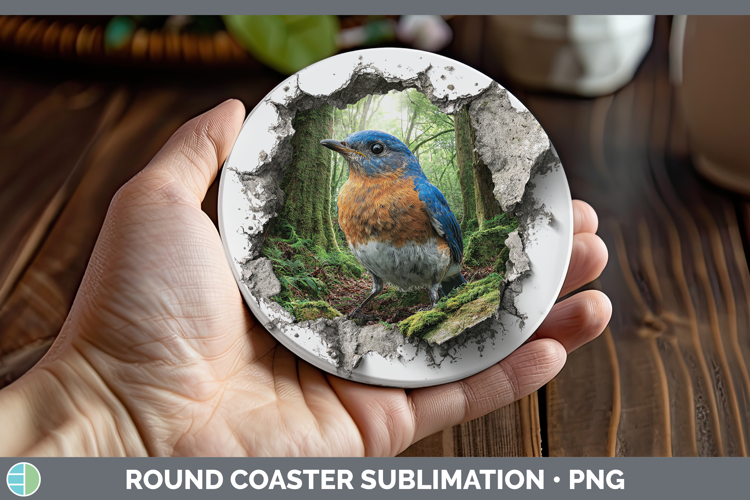 Eastern Bluebird Birds 01 3D Hole Round Coaster Sublimation