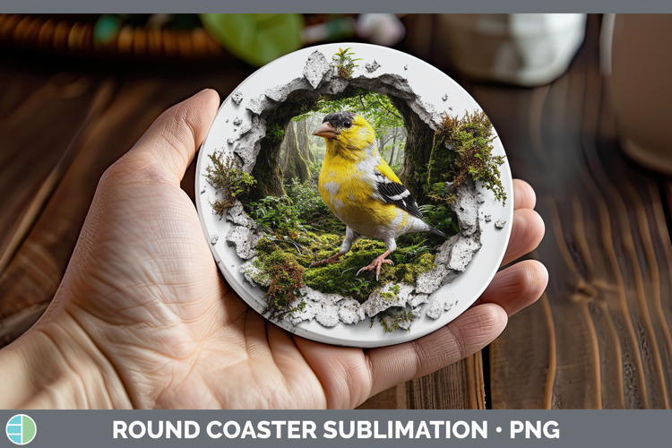 Goldfinch Birds 01 3D Hole Round Coaster Sublimation Design