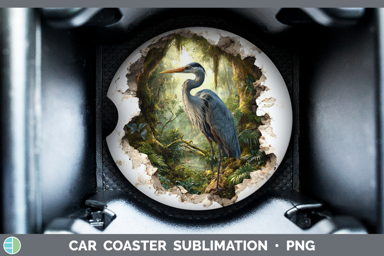 Great Blue Heron Birds 01 3D Hole Car Coaster Sublimation De