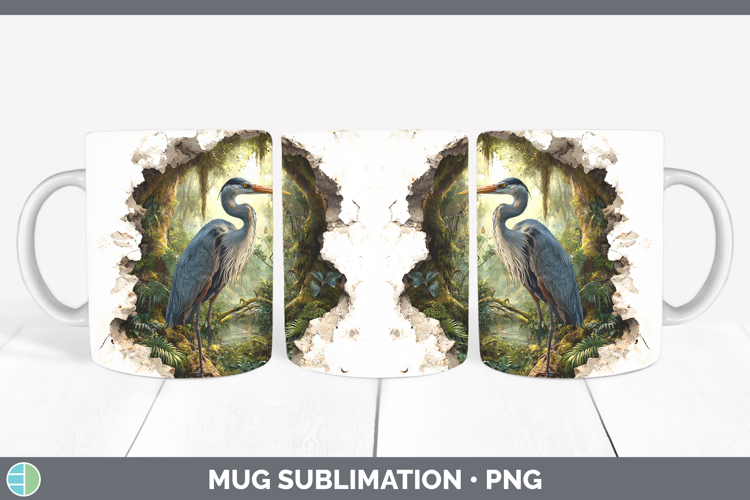 Great Blue Heron Birds 01 3D Hole Mug Wrap Sublimation Desig