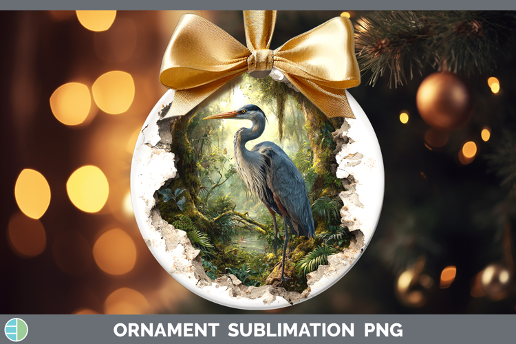 Great Blue Heron Birds 01 3D Hole Ornament Sublimation Desig