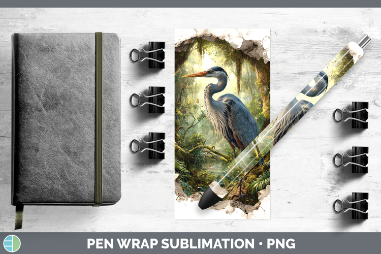 Great Blue Heron Birds 01 3D Hole Pen Wrap Sublimation Desig