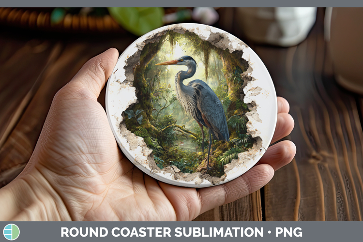 Great Blue Heron Birds 01 3D Hole Round Coaster Sublimation