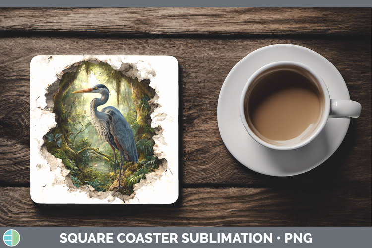 Great Blue Heron Birds 01 3D Hole Square Coaster Sublimation