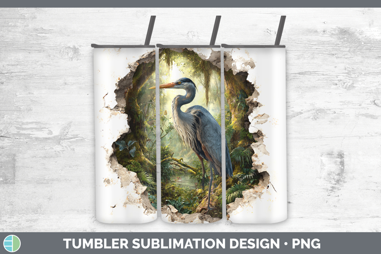 Great Blue Heron Birds 01 3D Hole Tumbler Sublimation Design