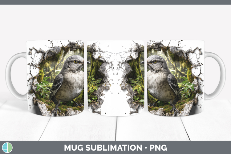 Mockingbird Birds 01 3D Hole Mug Wrap Sublimation Design
