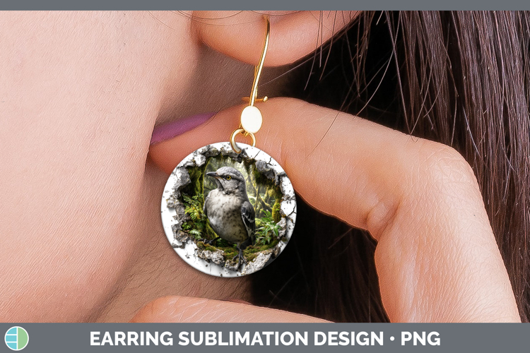 Mockingbird Birds 01 3D Hole Round Earrings Sublimation Desi