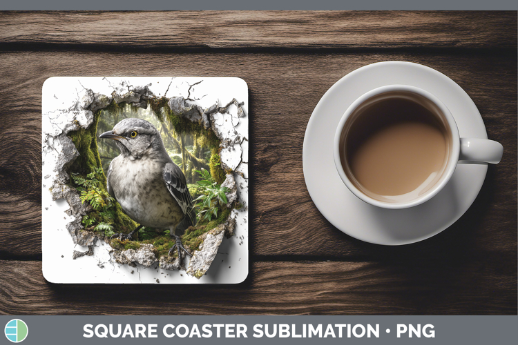 Mockingbird Birds 01 3D Hole Square Coaster Sublimation Desi
