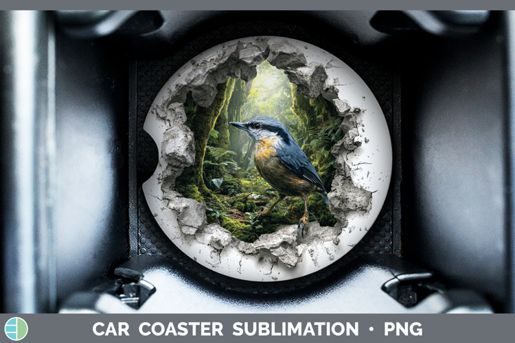Nuthatch Birds 01 3D Hole Car Coaster Sublimation Design