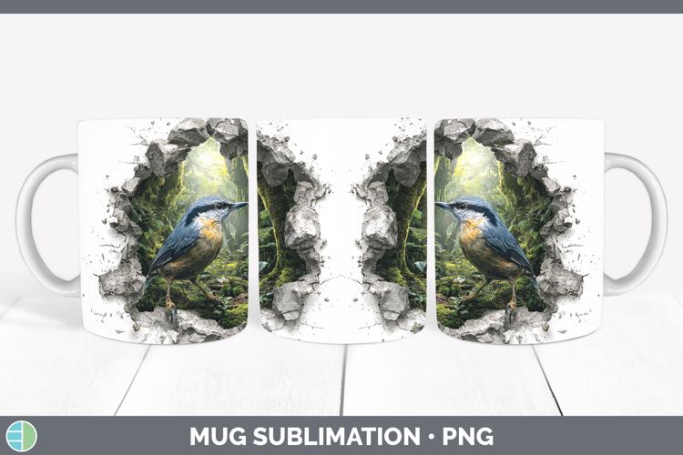 Nuthatch Birds 01 3D Hole Mug Wrap Sublimation Design