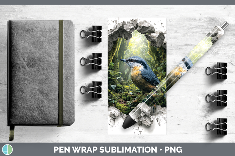 Nuthatch Birds 01 3D Hole Pen Wrap Sublimation Design