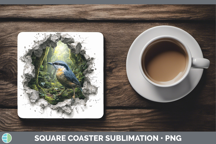 Nuthatch Birds 01 3D Hole Square Coaster Sublimation Design