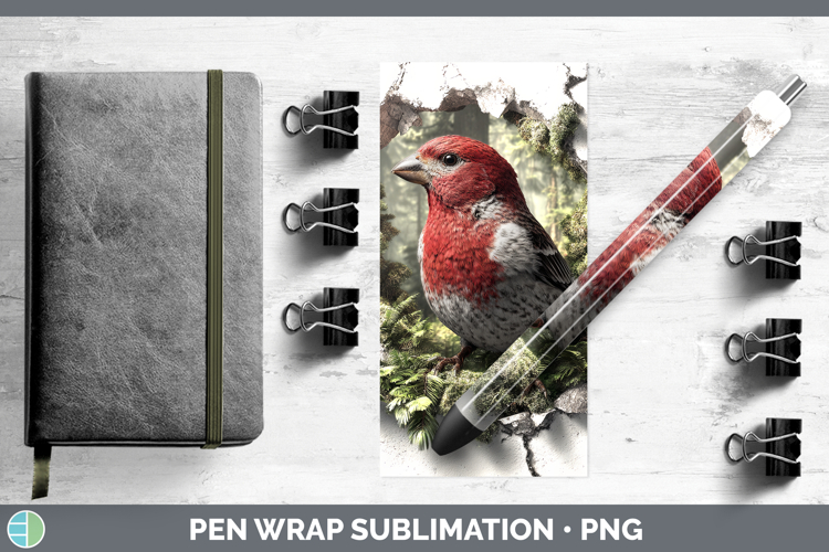 Pine Grosbeak Birds 01 3D Hole Pen Wrap Sublimation Design