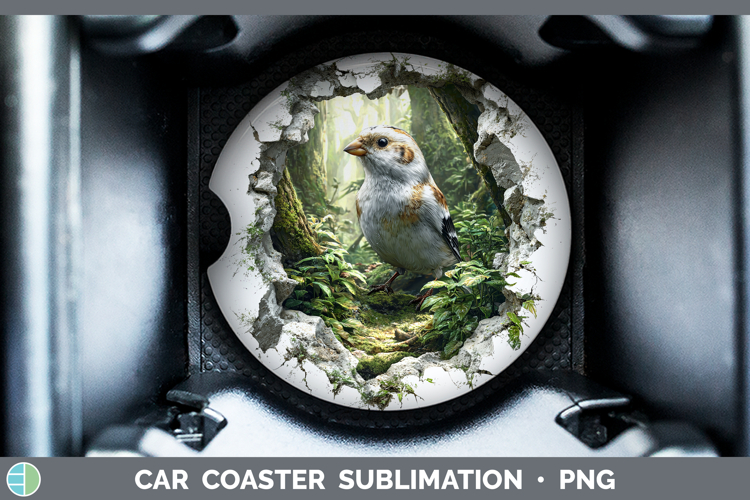 Snow Bunting Birds 01 3D Hole Car Coaster Sublimation Design