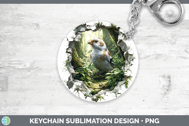 Snow Bunting Birds 01 3D Hole Keychain Sublimation Design