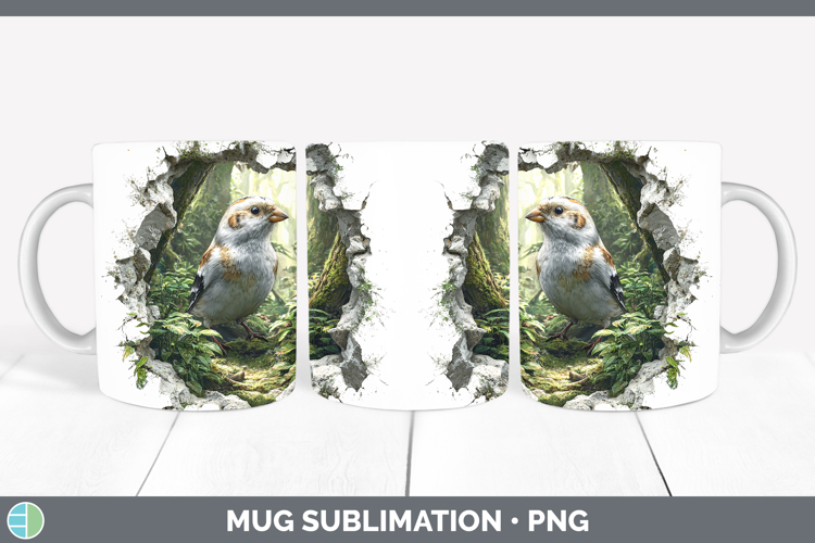 Snow Bunting Birds 01 3D Hole Mug Wrap Sublimation Design