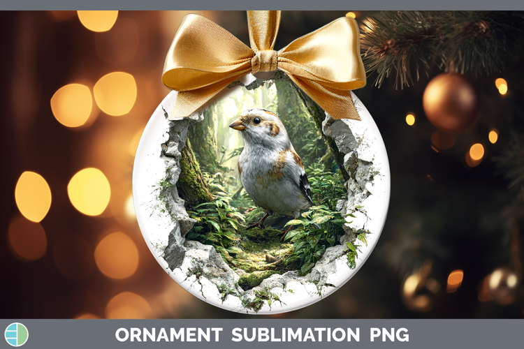 Snow Bunting Birds 01 3D Hole Ornament Sublimation Design
