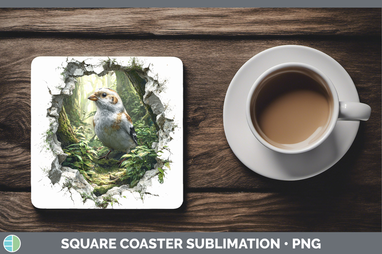 Snow Bunting Birds 01 3D Hole Square Coaster Sublimation Des
