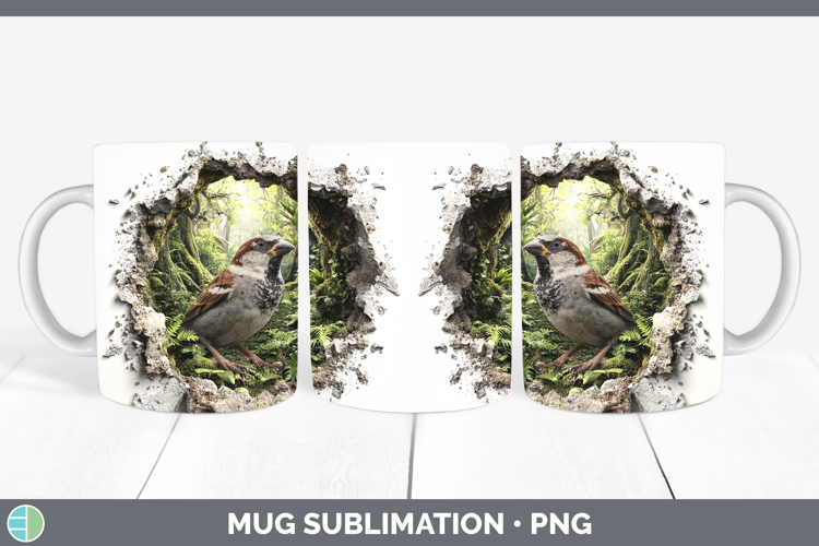 Sparrow Birds 01 3D Hole Mug Wrap Sublimation Design