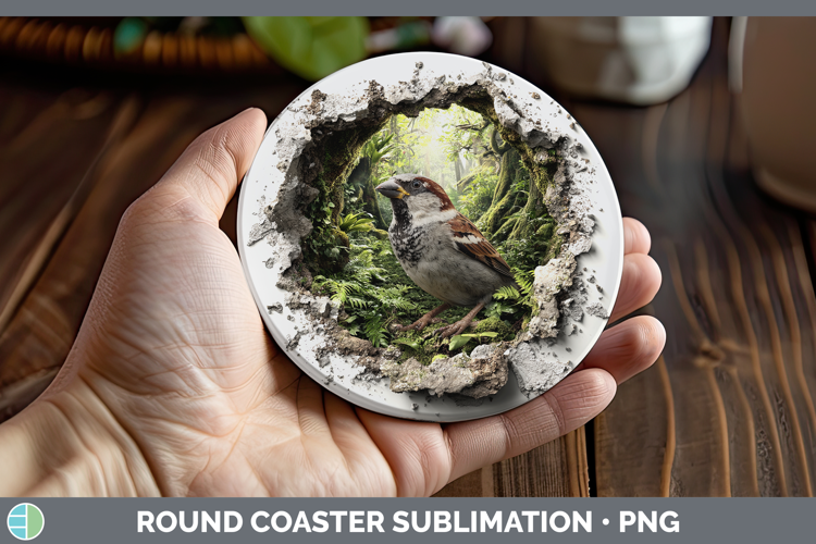 Sparrow Birds 01 3D Hole Round Coaster Sublimation Design