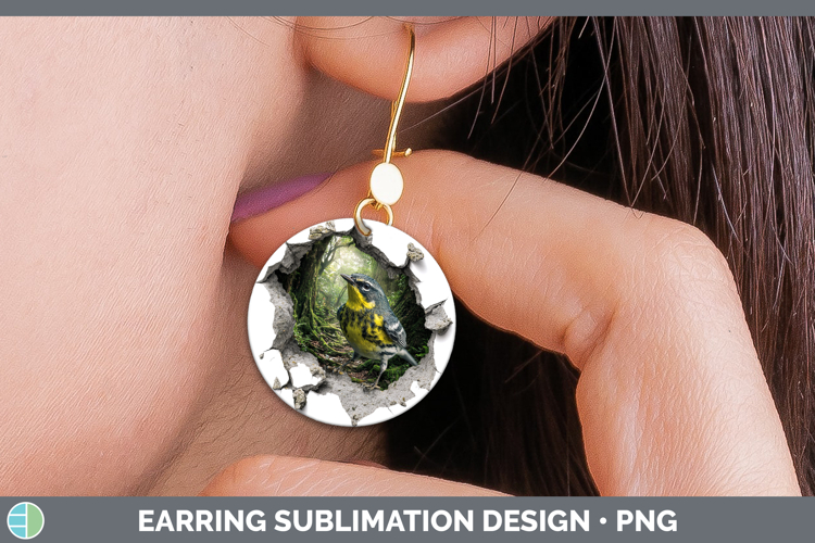 Warbler Birds 01 3D Hole Round Earrings Sublimation Design