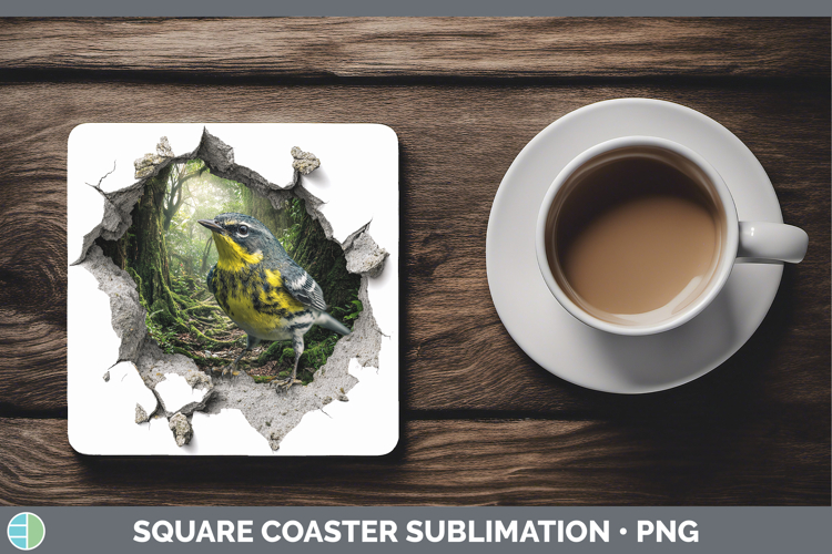Warbler Birds 01 3D Hole Square Coaster Sublimation Design