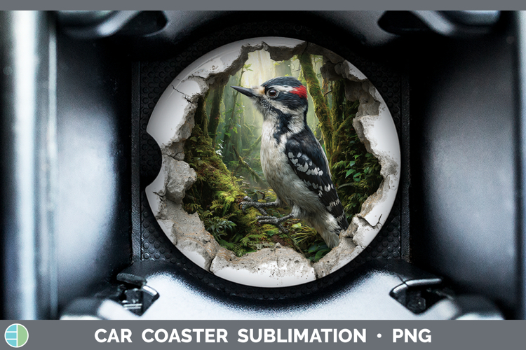 Woodpecker Birds 01 3D Hole Car Coaster Sublimation Design