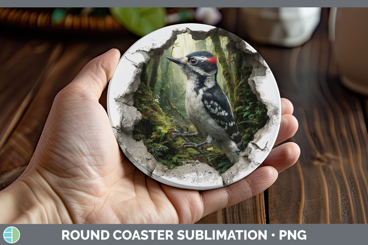 Woodpecker Birds 01 3D Hole Round Coaster Sublimation Design