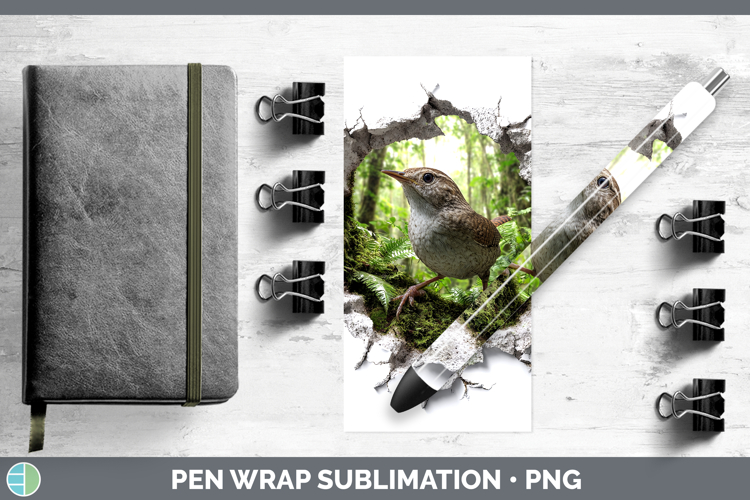 Wren Birds 01 3D Hole Pen Wrap Sublimation Design