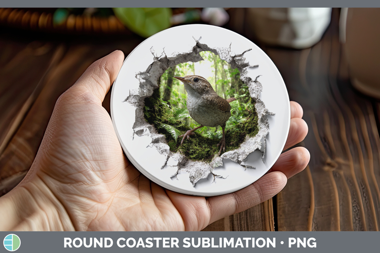 Wren Birds 01 3D Hole Round Coaster Sublimation Design