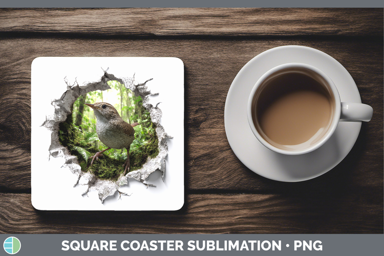 Wren Birds 01 3D Hole Square Coaster Sublimation Design