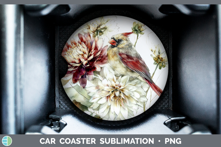 Cardinal Birds 01 Autumn Floral Car Coaster Sublimation Desi