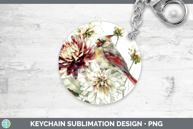 Cardinal Birds 01 Autumn Floral Keychain Sublimation Design